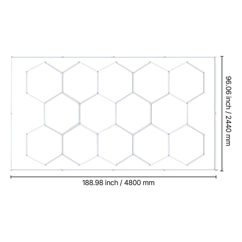 Projecteur à DEL hexagonal pour garage 672 W 80 640 lm 6 500 K, système à 14 grilles, éclairage puissant pour la vente au détail automobile, avec cadre rectangulaire, installation facile, pour garage, entrepôt, atelier, magasin, salle de sport