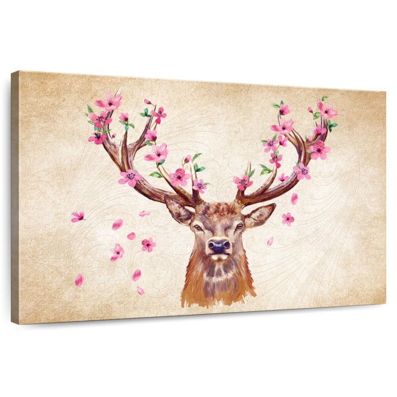 Cerf rose floral, H 34 po x l 51 po