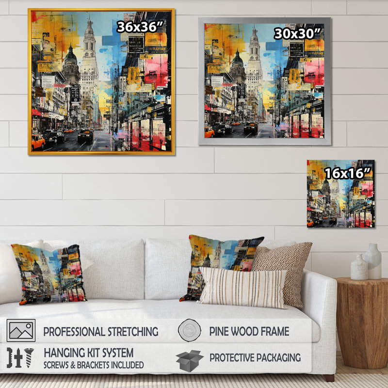 Munich City Popart - Munich, art mural, Cadre simple noir, H 16 po x l 16 po x P 1 po