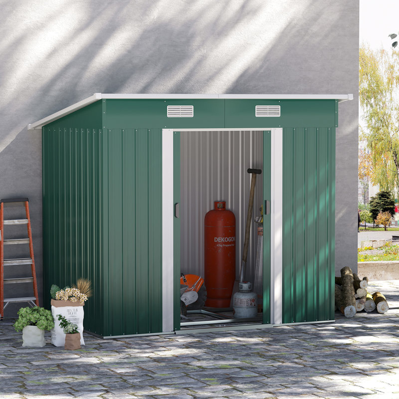 Outsunny 7' X 4'  Metal Patio Storage Shed Garden Lockable Shed Tool Utility Storage Unit, Green