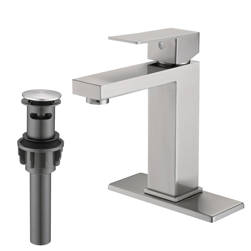 Single-Hole Single-handle Bathroom Faucet with Drain Assembly, Brushed Nickel