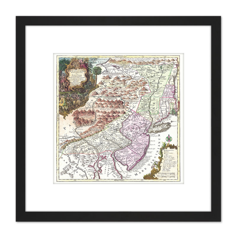 Map Antique 1756 Lotter Pennsylvania New York Jersey - Single Picture Frame Print