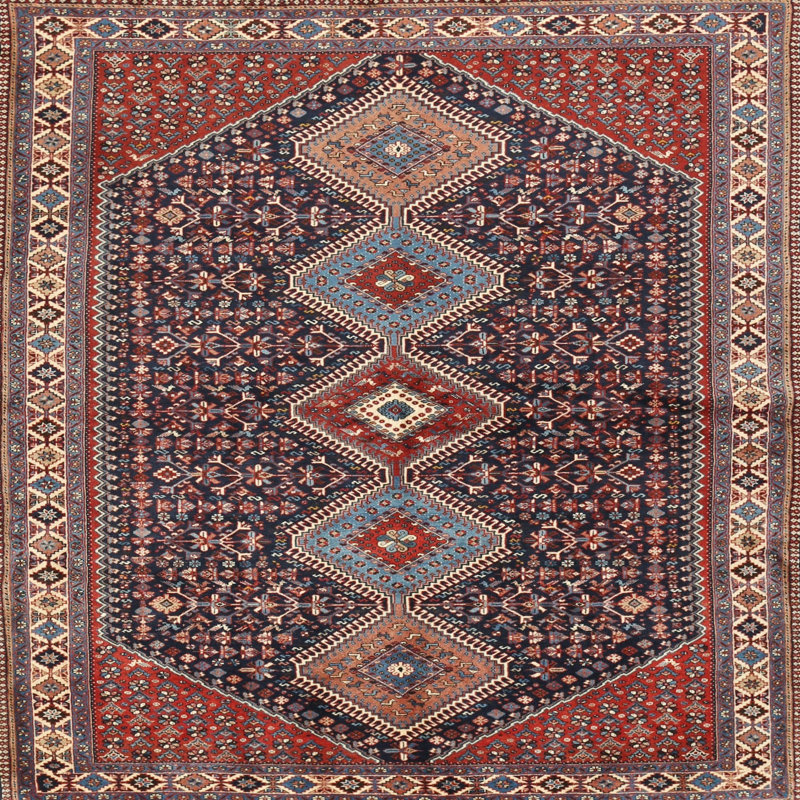 Tapis rouge / bleu marine Southwestern, Carré 6 pi