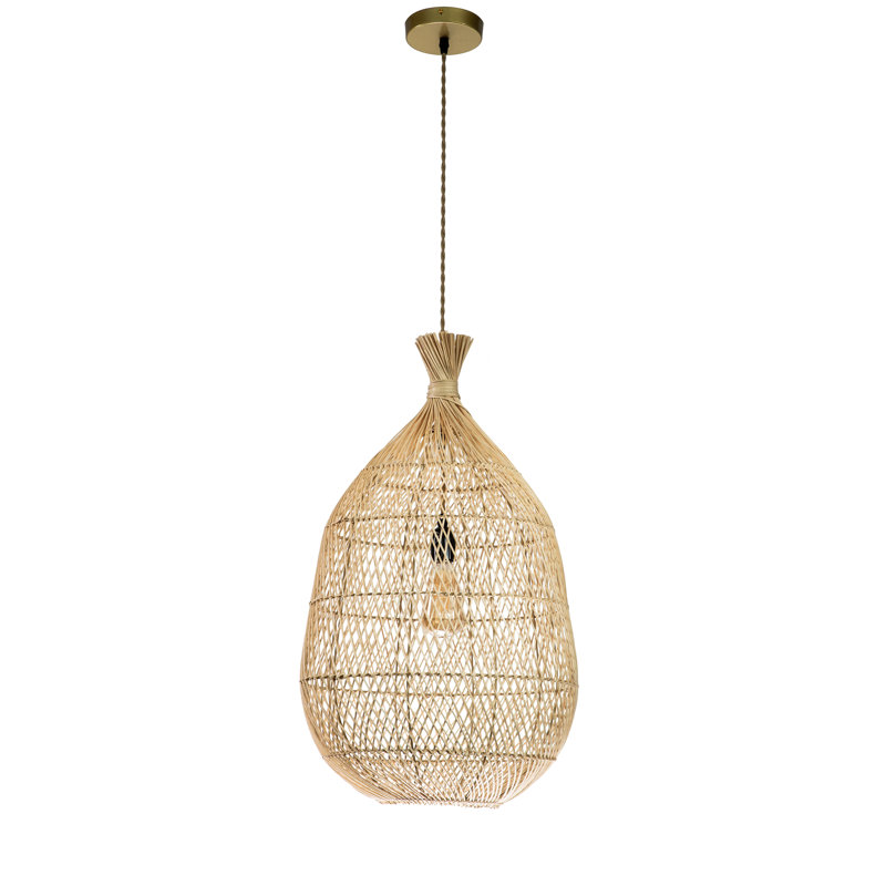 Luminaire suspendu unique en forme de larme de style bohémien en rotin naturel à 1 lumière