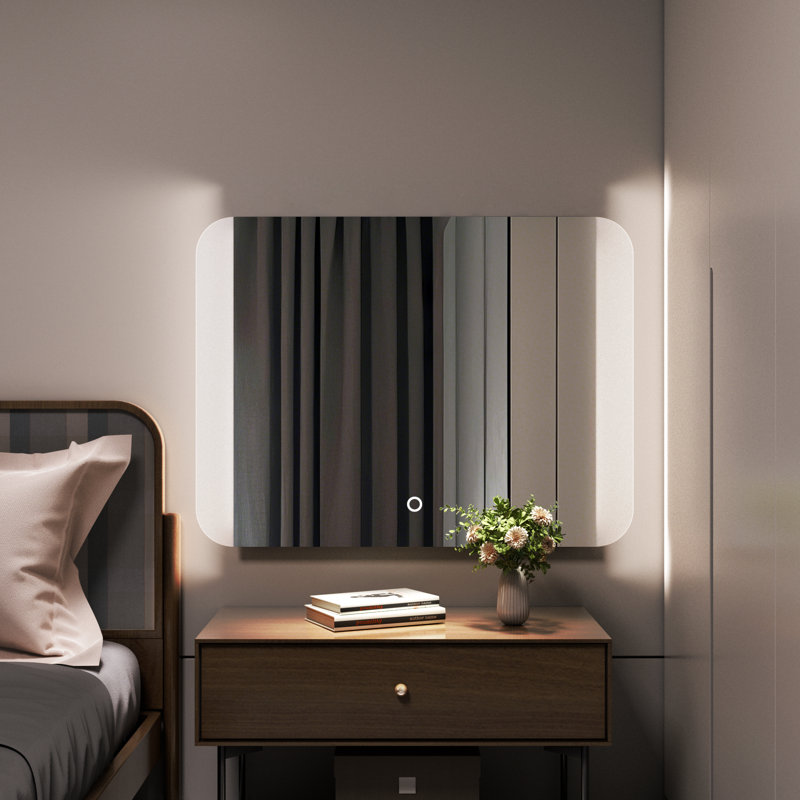 Miroir de salle de bain à DEL rétroéclairé sans cadre avec miroir mural, verre trempé, 3 couleurs à intensité variable, avec garantie UL, RoHS, ETL et 3 ans