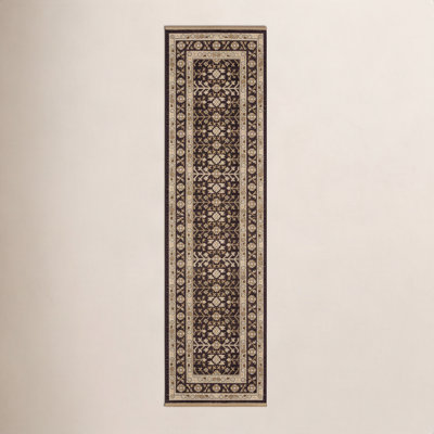 Abena Black Beige Floral Oriental Wool Rug