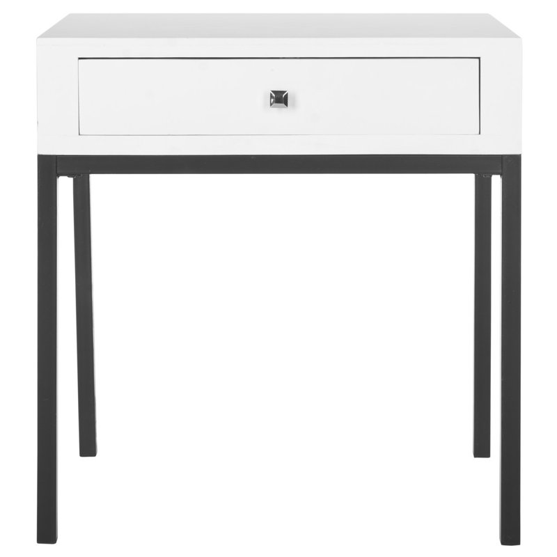 White Rectangular Wood Accent Table with Storage Drawer