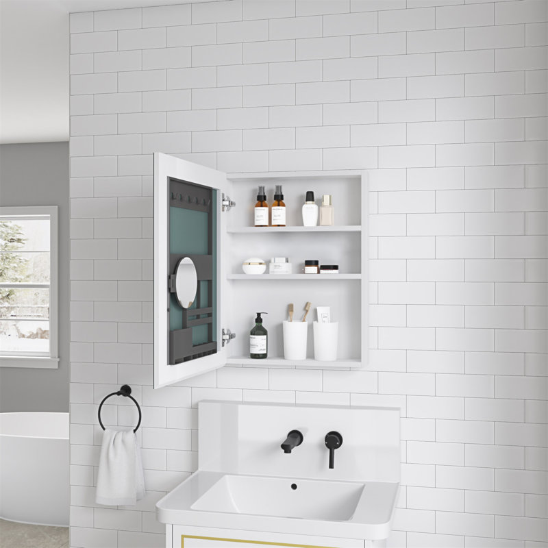 20'' W X 26'' H Surface Frameless Mirror Medicine Cabinet, Beveled Mirror Edges Bathroom Medicine Cabinet, Left Opening Door