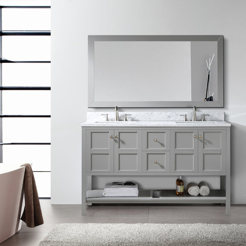 Ensemble de meuble-lavabo double 60 "avec miroir 60", Gray