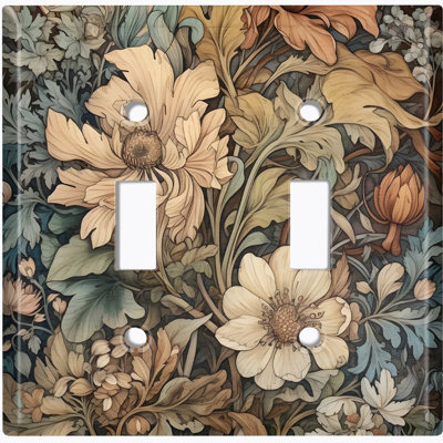 Metal Light Switch Plate Cover; US Standard Size 2 Gang Toggle - William Morris Style Elegant Flowers