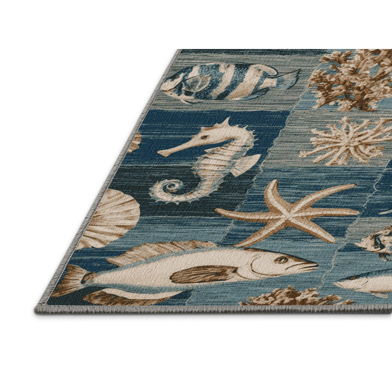  Tapis bord de mer lavable en mosaïque, Carré 3 pi