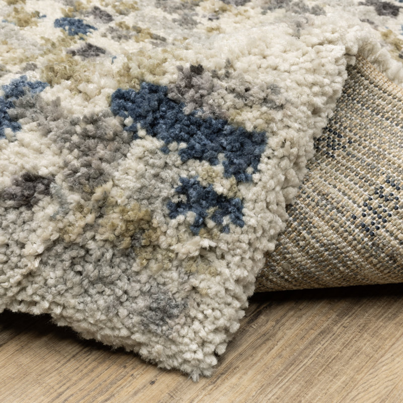 Tapis ivoire / bleu à poils longs Aveline, Rectangle 7'10" x 10'10"