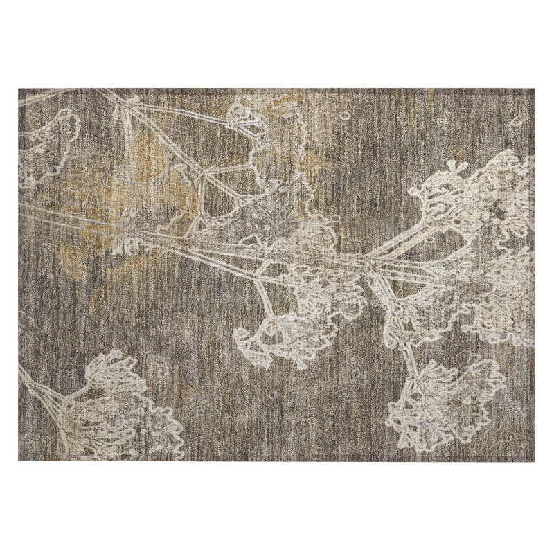 Machine Washable Indoor/Outdoor Leavittsburg ACN2239 Floral Rug, Rectangle 1'8" x 2'6"