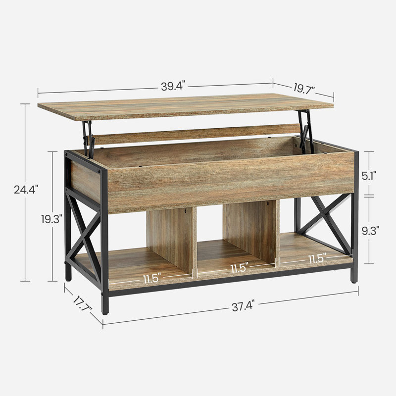 Table basse à plateau relevable avec rangement Corrine, Brun, H 24,4 po x L 39,4 po x l 19,7 po