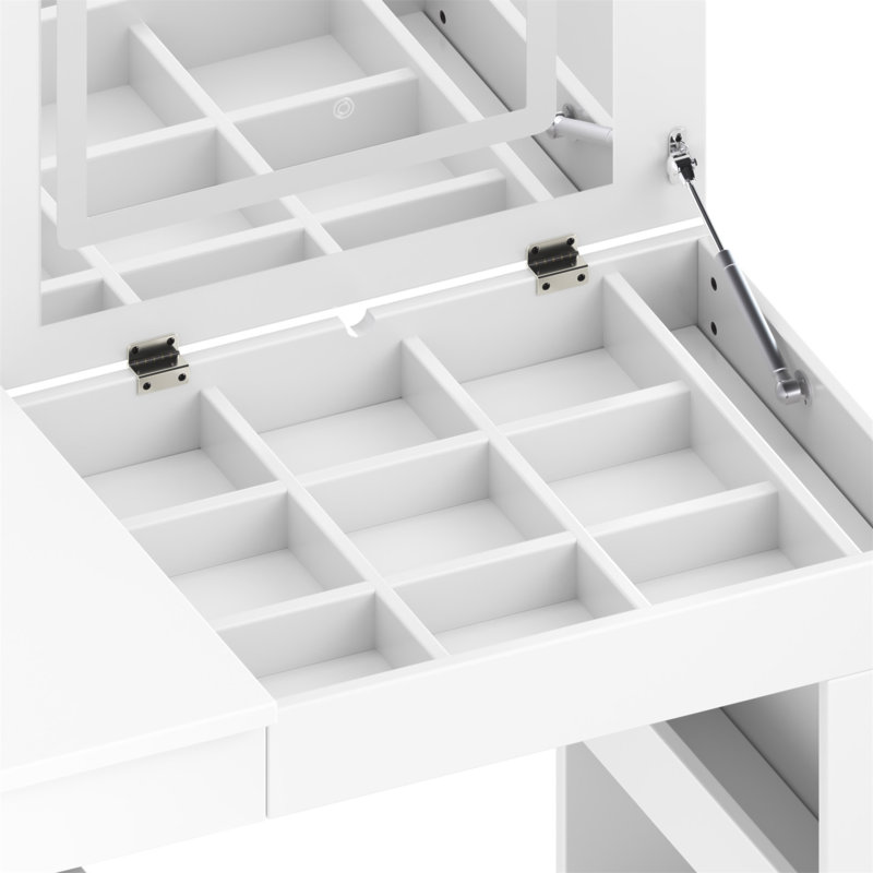 Bureau de meuble-lavabo avec miroir et lumières, coiffeuse de maquillage avec plateau rabattable et rangement 7 tiroirs, 9 compartiments, 3 tablettes, 3 tables de maquillage à modes de couleurs réglables pour la chambre à coucher
