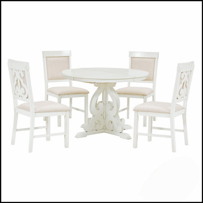 5-Piece Retro Functional Dining Set With Extendable Table And 4 Upholstered Chairs For Elegant Dining Room And Kitchen Use