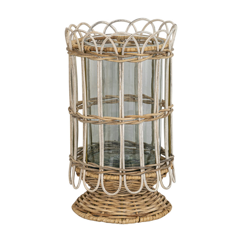 Provence Rattan Hurricane - Whitewash,  11.5" H x 6.5" W x 6.5" D
