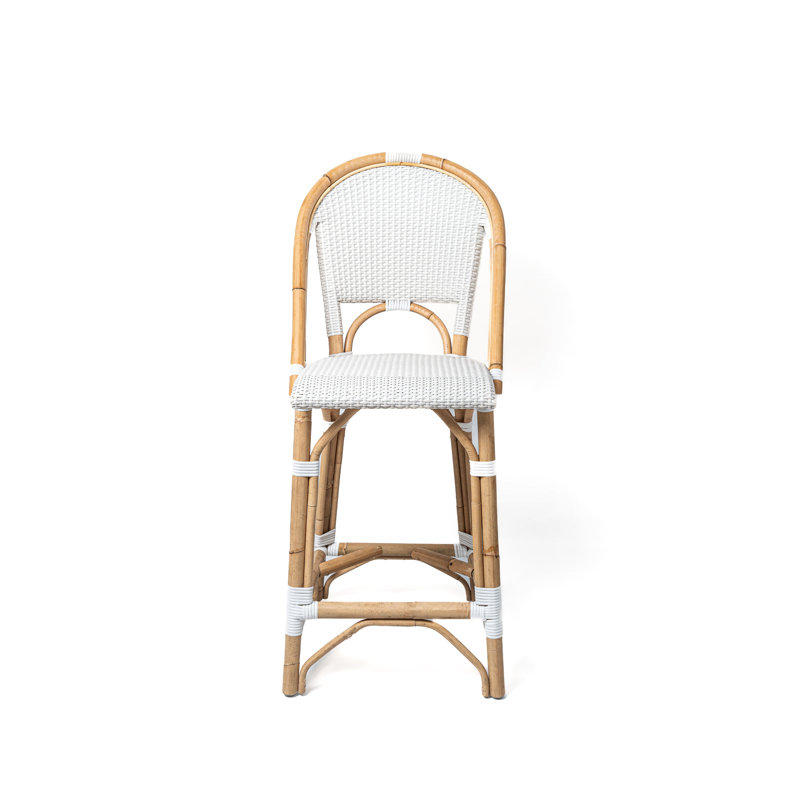 Tabouret de bar moderne en rotin avec dossier incurvé de style bistro Manau, Blanc