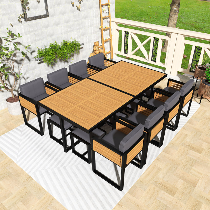 Ensemble de salle à manger de patio 18 pièces avec coussins 18 pièces, Gris
