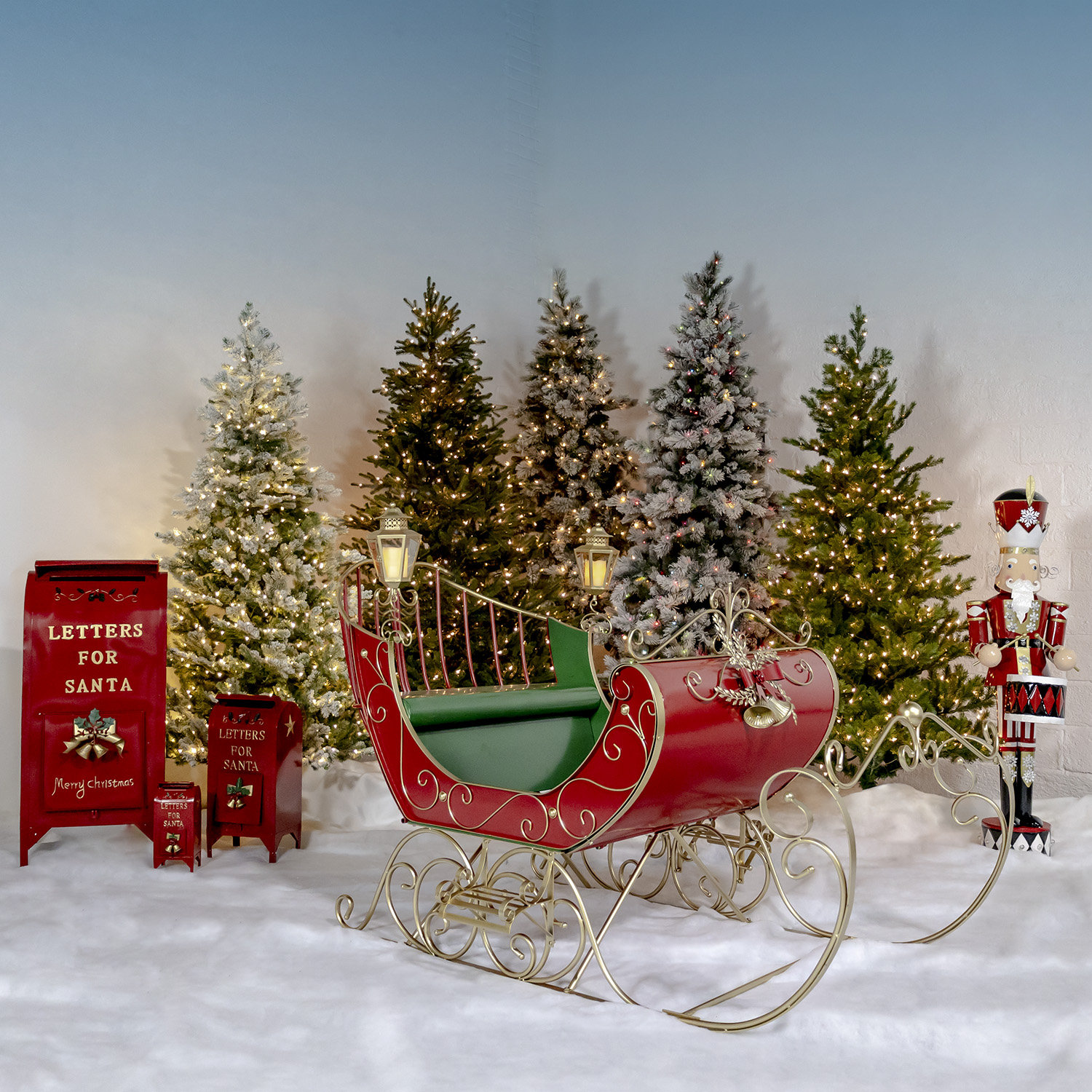 Large Victorian Christmas Sleigh Lawn Art, Red/Green/Gold