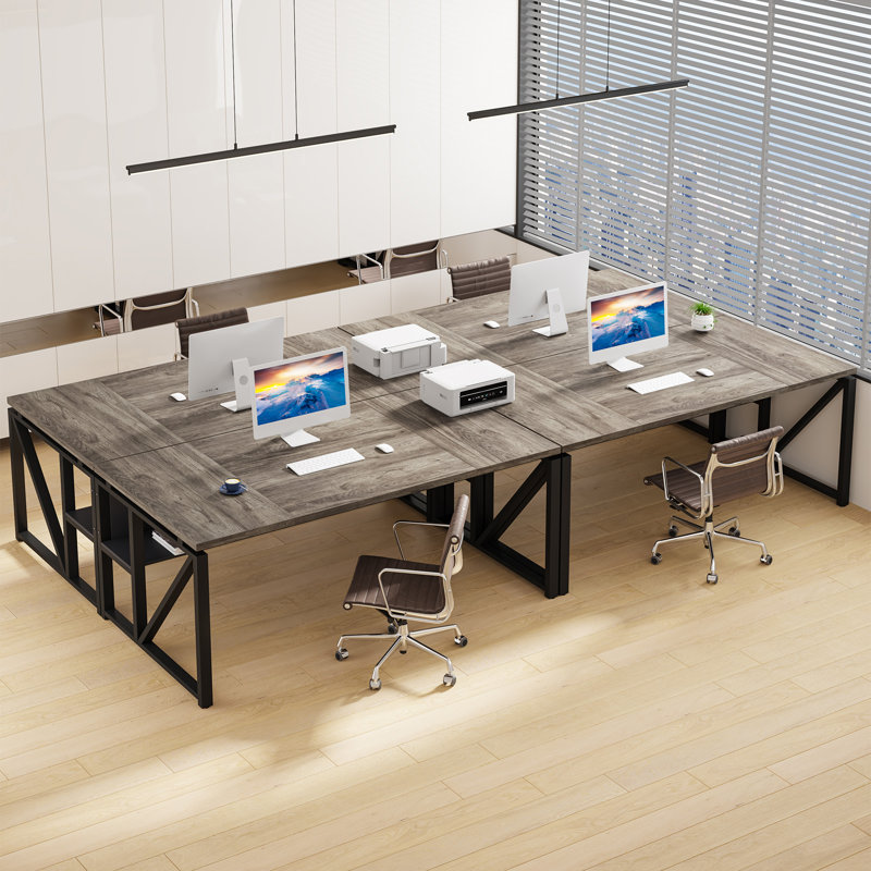 63-Inch Moden Compute Desk With Storage Shelf ,Home Office Desk Writing Table For Workstation, Gray, Black