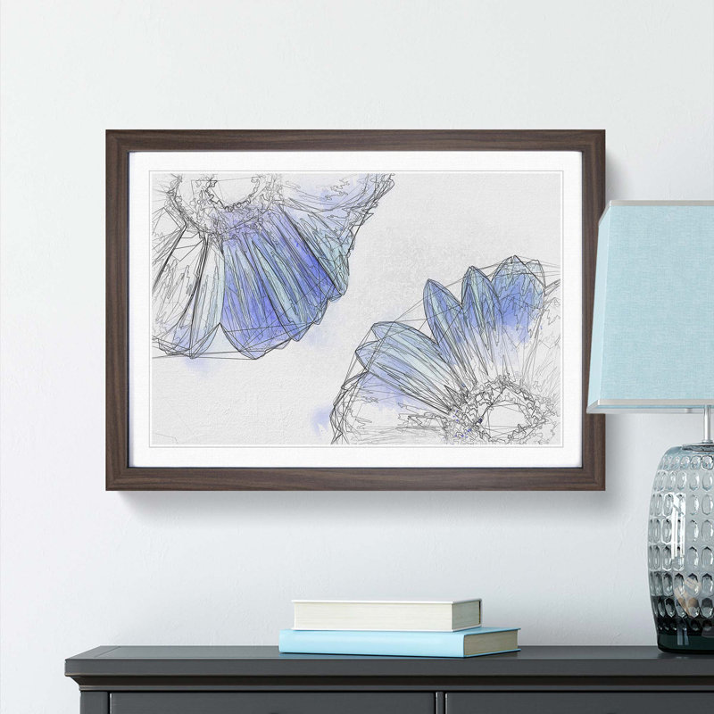 Two Blue Flowers in Abstract - Picture Frame Graphic Art Print, 36cm H x 48cm W x 2cm D, Walnut Framed