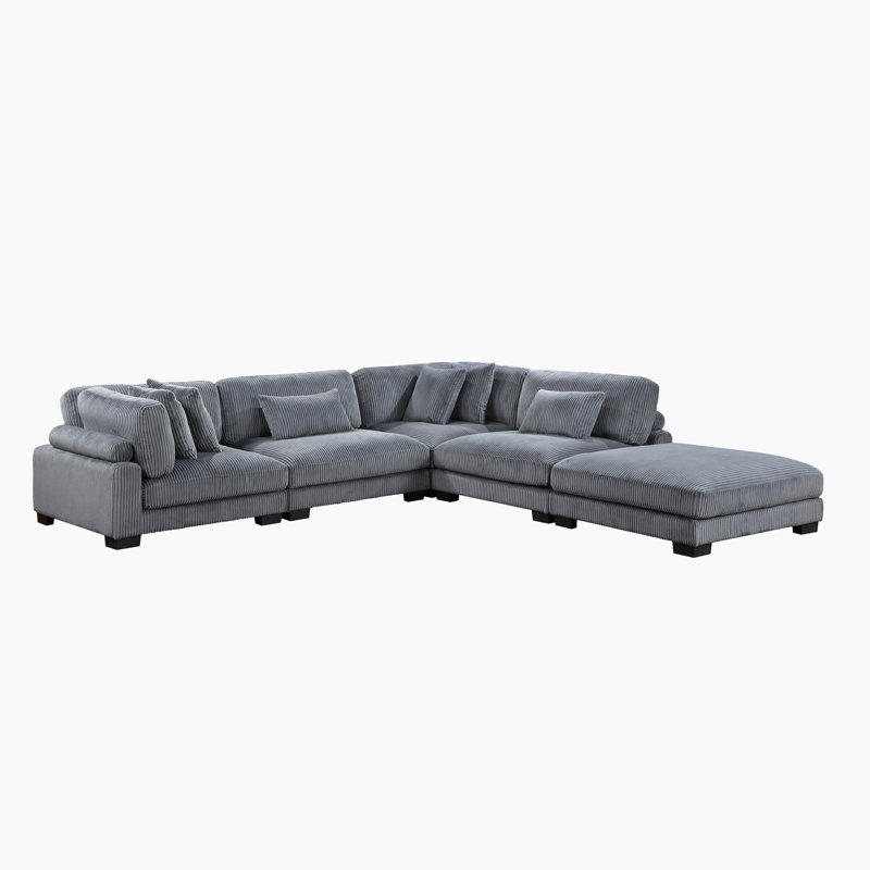 Brinsley 135”W Modern Track Arm Modular Sectional Sofa, Gray Corduroy