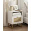 Table de chevet en rotin blanc avec tiroir de rangement et étagère ouverte – Table d'appoint bohème avec cadre doré pour chambre et salon