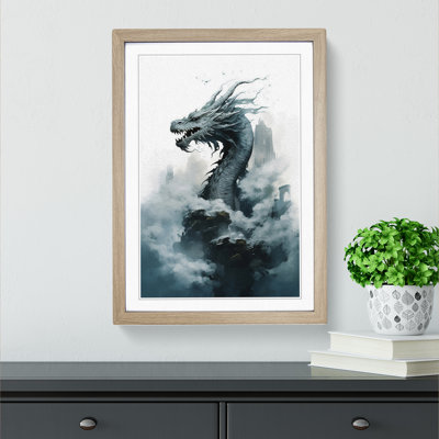 Dragon Minimalism - Single Picture Frame Print on Wood