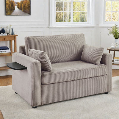 Sleeper Sofa Loveseat Sofa With A Foldable Mattress, A Foldable Side Table, A Side Storage Pocket And Two Usb Ports