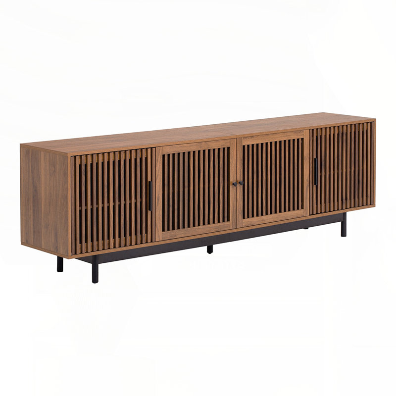 Modern TV Stand for TVs, Entertainment Centre with Closed Storage Cable Management, Soft-Closing Hinges, Solid Wood Legs