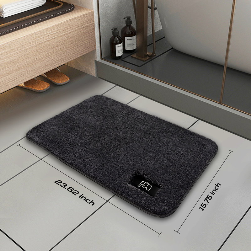 Chenille Super Soft Absorbent Microfiber Rectangle Non-Slip Bath Rug, 16" L x 24" W, Gray
