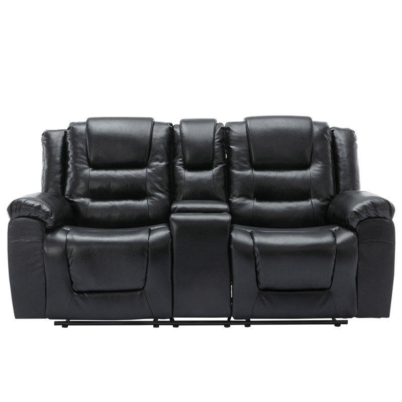 Black Faux Leather Reclining Home Theater Chair with Cup Holders