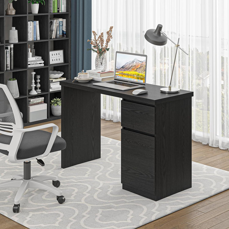 Computer Desk with Drawer - 43 Inch Wooden Desk with Storage Cabinets, Black