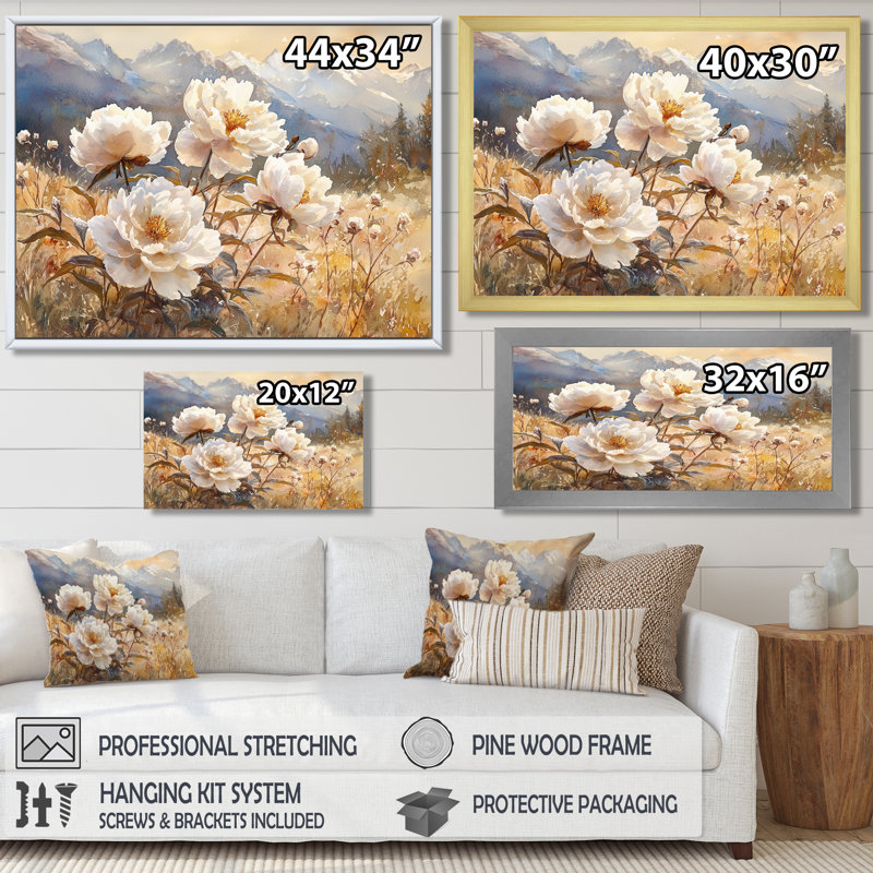 Gesinus pivoines dans la prairie de montagne III - pivoines, art mural, H 24 po x l 32 po, Toile tendue, Ne s’applique pas