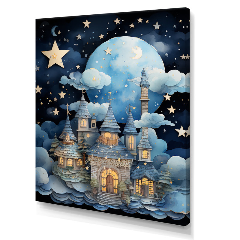 Child Nursery Starry Night III - Art mural de chambre de bébé, Toile tendue, H 44 po x l 34 po x P 1,5 po
