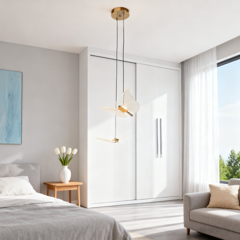 Luminaire suspendu de chevet 2 lumières à DEL papillon