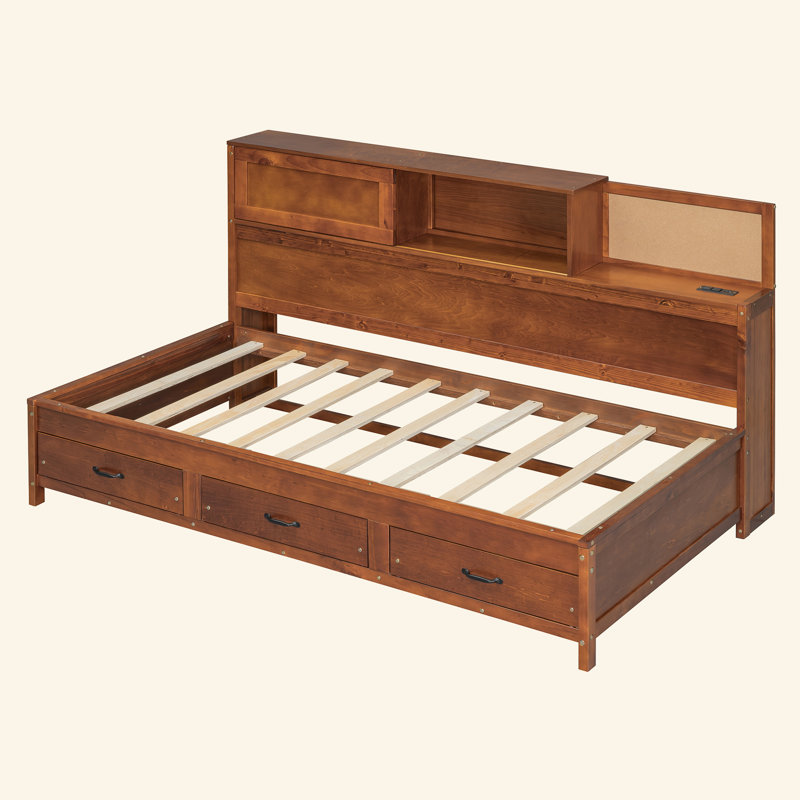 Wooden Daybed with 3 Storage Drawers, Walnut, Twin