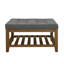 Grande table basse rembourrée en lin capitonné avec tablette en bois de hêtre-408961284