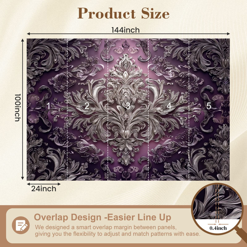 Papier peint auto-adhésif Royal mauve damassé Royal, L 144 po x l 100 po