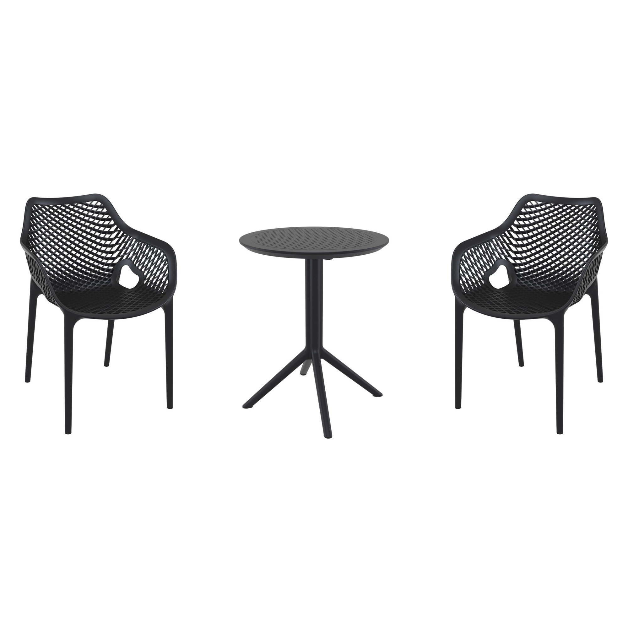 Farrah 24'' Round 2 - Person Bistro Set with Open Air Stacking Chairs, Black