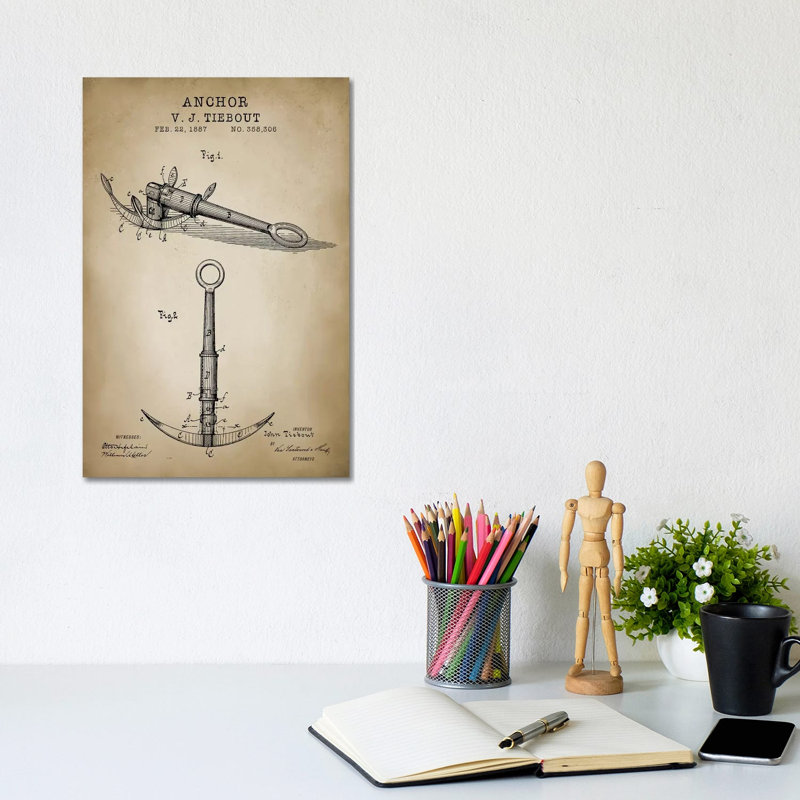 Nautical, Anchor by PatentPrintStore - Wrapped Canvas Print, 20.32 cm H x 30.48 cm W