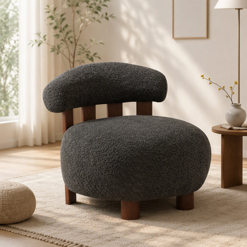 Fauteuil d'appoint Modern Bouble, Dark Gray; Walnut Boucle
