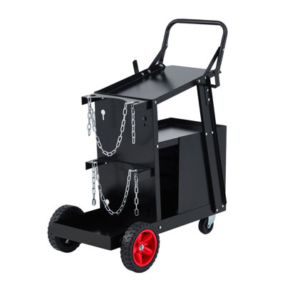  Heavy Duty Welding Cart with Storage Drawers, Mobile MIG TIG Welder Trolley with 360° Swivel Wheels & Gas Cylinder Rack, Steel Welding Station for Garage Workshop, Black