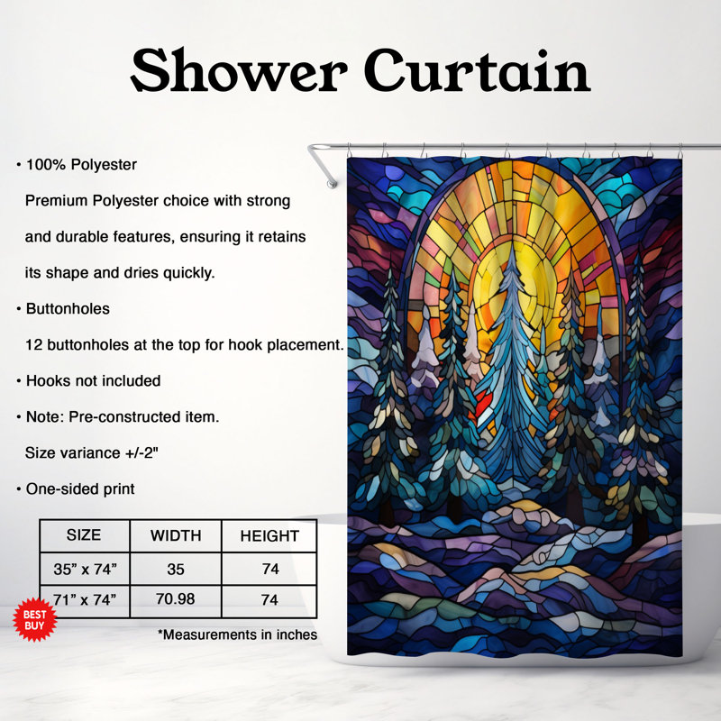 Rideau de douche en verre 1 pièce, H 74 po x l 71 po