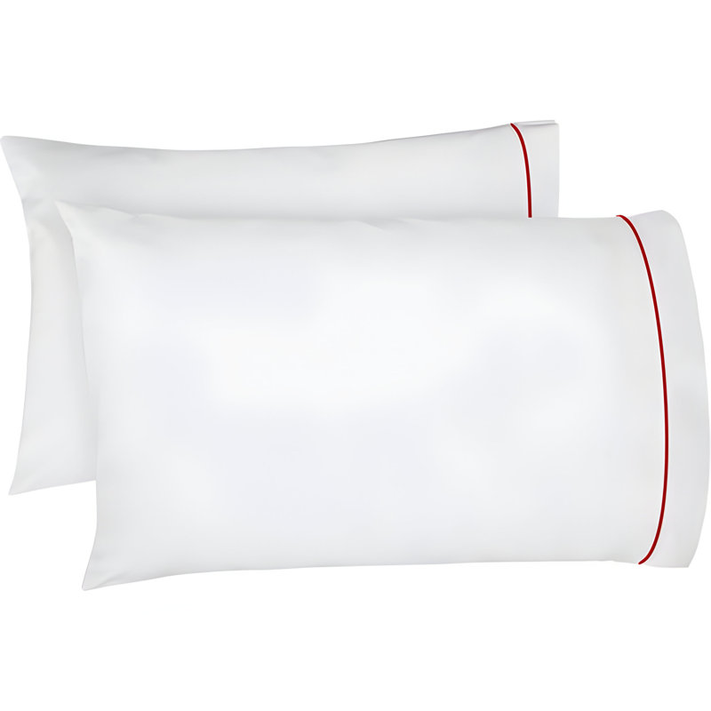 400TC Single Embroidery Cotton Sateen Pillowcases (Set Of 2), White/Burgundy