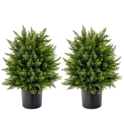 2- Piece 22 In. H Small Green Indoor Outdoor Decorative Artificial Cedar Topiary Ball Tree In Pot