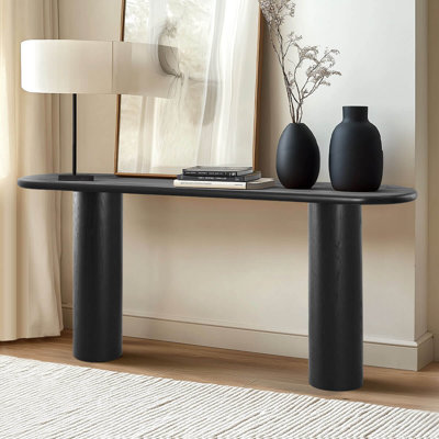 Console étroite 70 po avec placage en chêne blanc