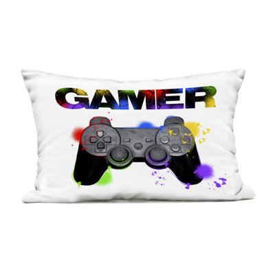 Stupell Industries Gamer With Paint Smear Design By Marcus Prime Outdoor Printed Pillow In Black