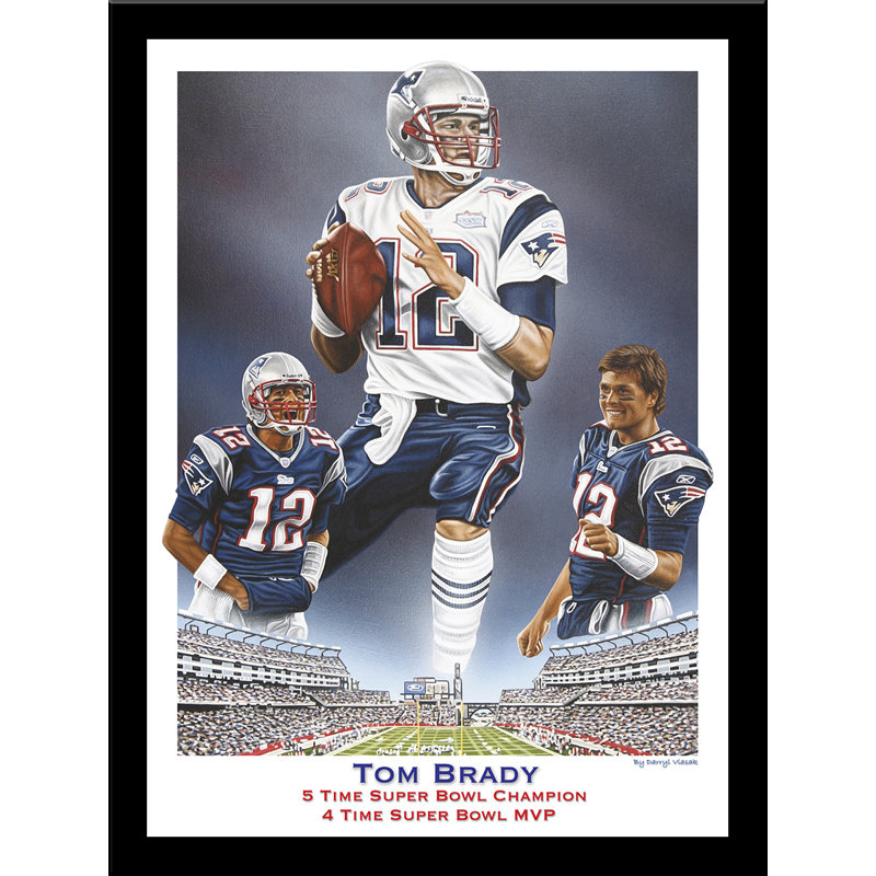 «Tom Brady 5 fois champion du Super Bowl 4 fois joueur du Super Bowl» par Darryl Vlasak Memorabilia encadrée
